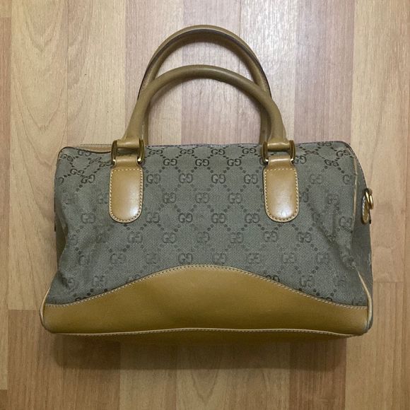 Vintage Gucci Monogram Boston Canvas Leather Handbag Shoulder Bag Made in Italy - Picture 3 of 9
